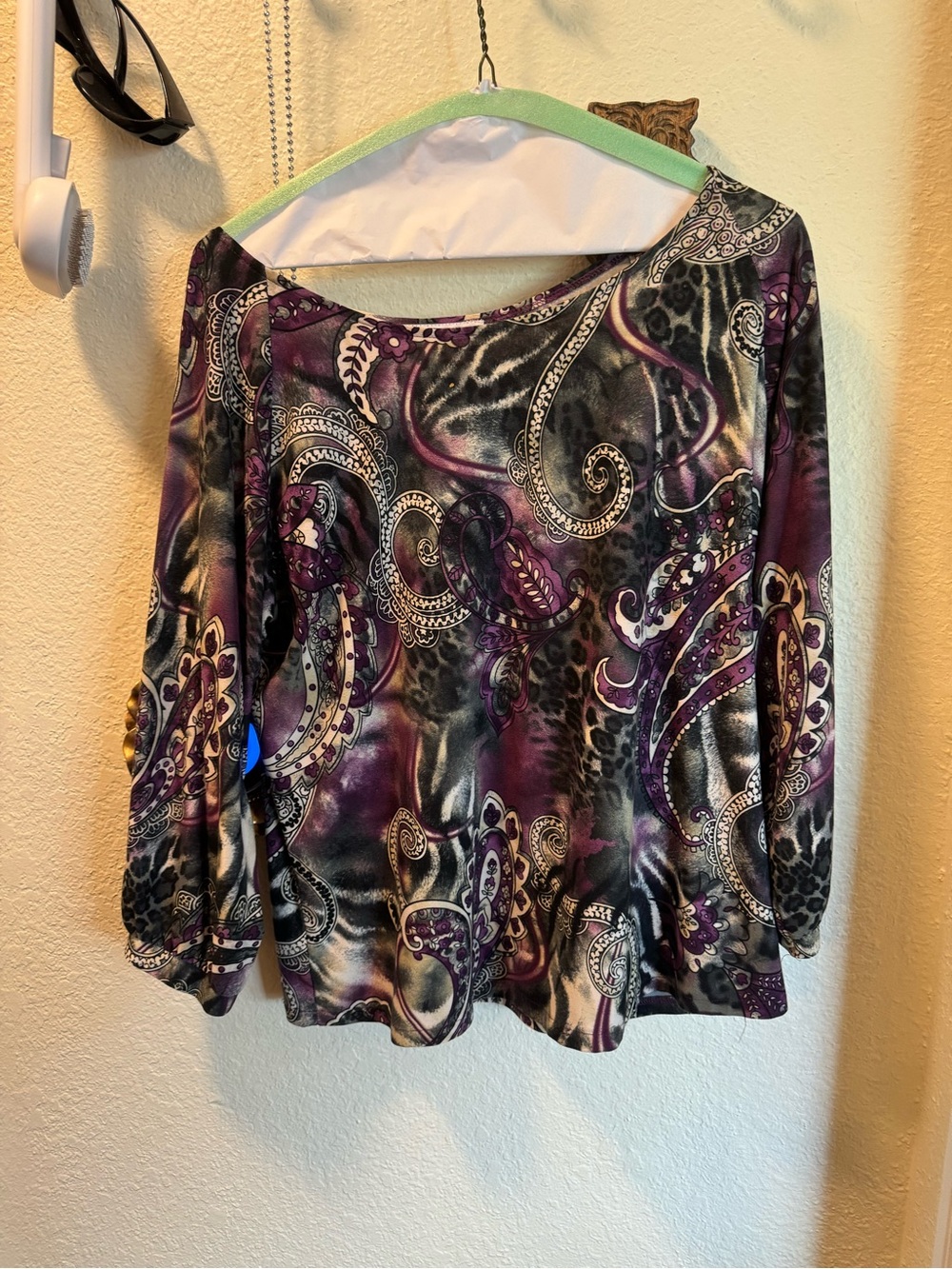 Paisley Boatneck Long-Sleeve Blouse in Purple Print